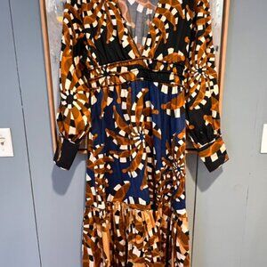 Farm Rio Mixed Bananada Long Sleeve Maxi Dress